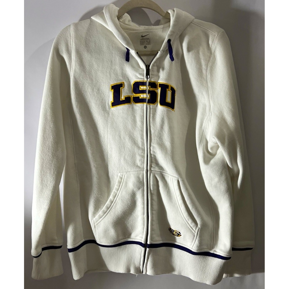 Nike LSU Tigers Wmns Full-Zip Hooded Sweatshirt Hoodie White Purple Gold XL